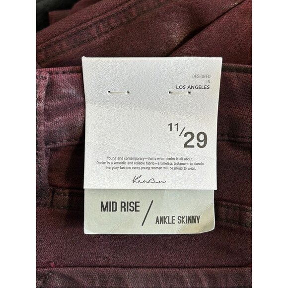 KanCan Mid Rise Coated Denim Ankle Skinny Jeans in Burgundy - Sz 11/29 - NWT - Picture 8 of 9